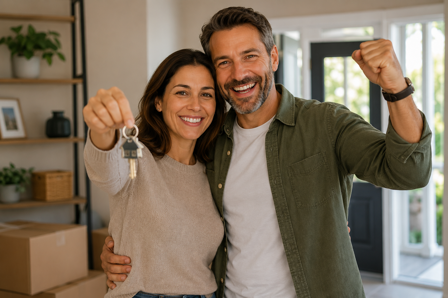 Happy homeowners after completing their home sale